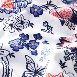 Katoenjersey gestileerde bladeren – wit/blauw, 