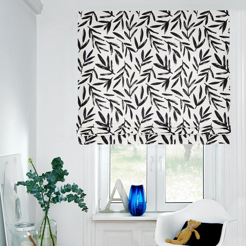 Decostof Half panama Minimalistische bladeren – zwart/ivoor, image number 6