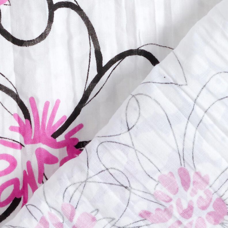 Gekreukt voile bloemen en luipaardpatroon – wit/zwart, image number 4
