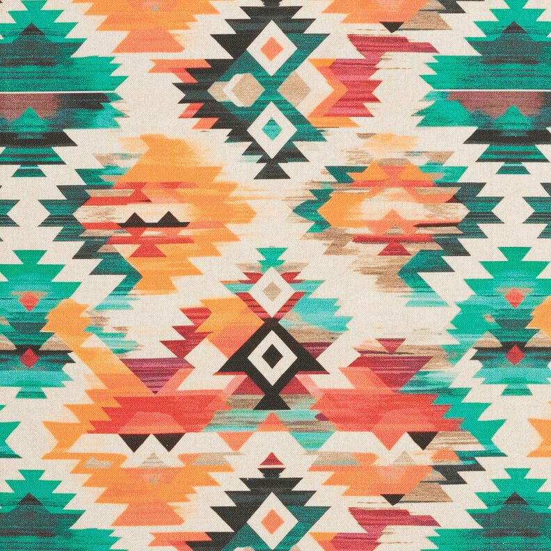 Decostof Half panama abstracte etnische print  – lichtbeige/smaragdgroen,  image number 1