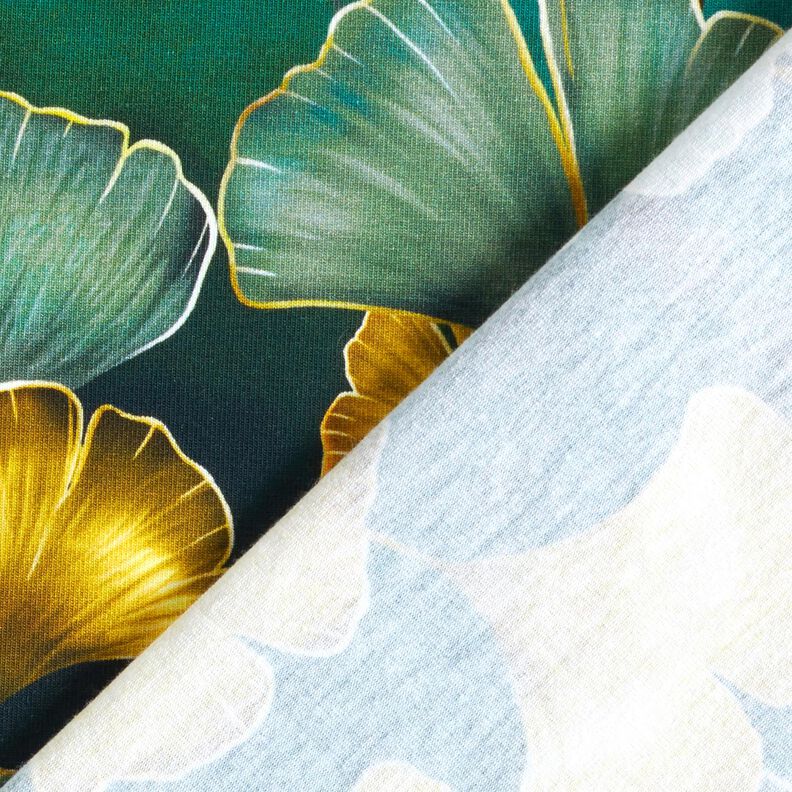 Katoenjersey Ginkgo | Glitzerpüppi – donkergroen/oud goud,  image number 4