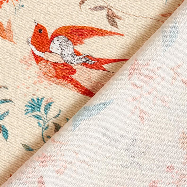 LENZING™ ECOVERO™ viscosestof Vogels en Feeën | Katia Fabrics – creme/vuurrood,  image number 4