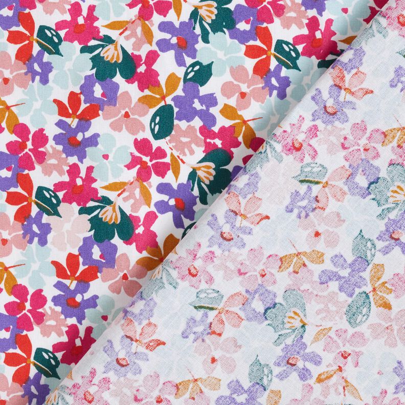 Gecoate katoen Pastelkleurige bloemen – wit/lila,  image number 5
