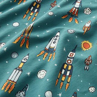 French Terry sommersweat Raketten en planeten | by Poppy – licht petroleum, 