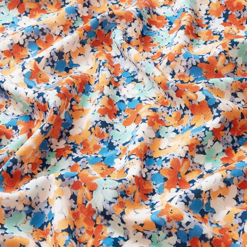 Viscosestof gevlekte bloemen – terracotta/blauw,  image number 2