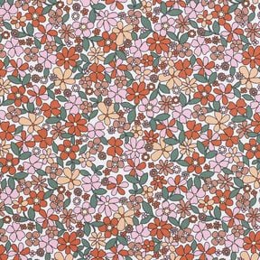 Katoenen stof Cretonne kleine retrobloemen – wit/roze, 