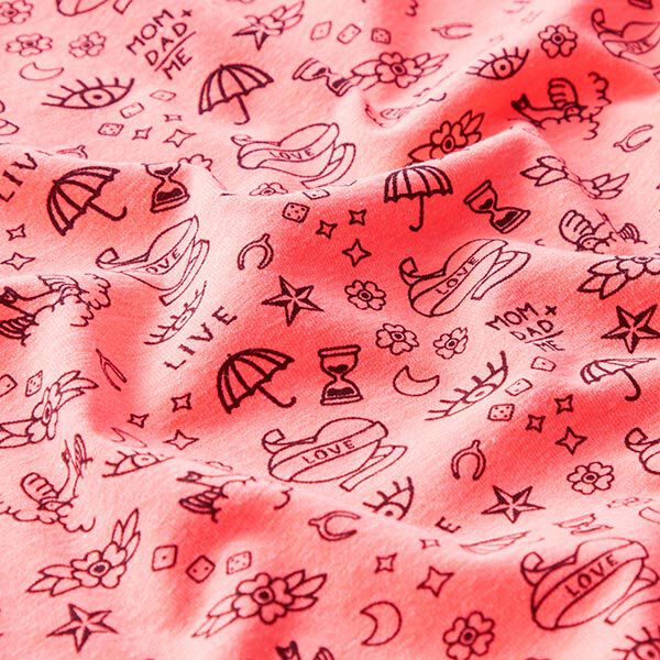 Katoenjersey Zomertattoo – neon pink, image number 2