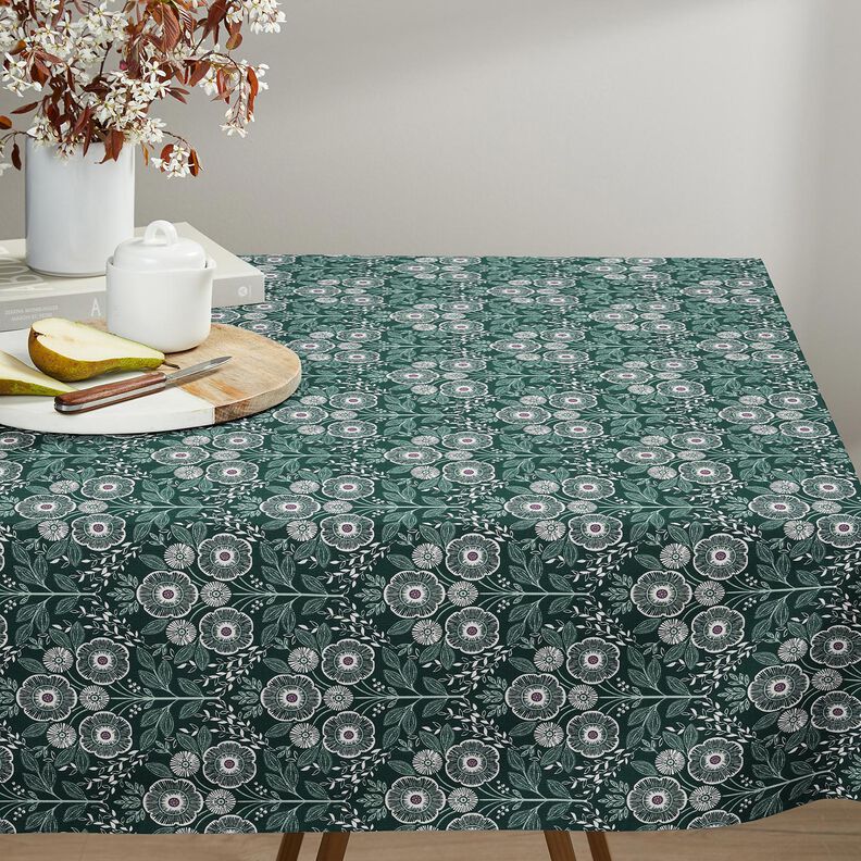 Katoenen stof Cretonne Bloemenranken – blauwe spar/ivoor, image number 6
