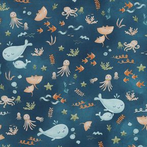 Katoenpopeline blije zeedieren Digitaal printen | Poppy Fabrics – oceaanblauw, 
