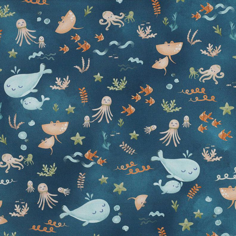 Katoenpopeline blije zeedieren Digitaal printen | Poppy Fabrics – oceaanblauw, image number 1