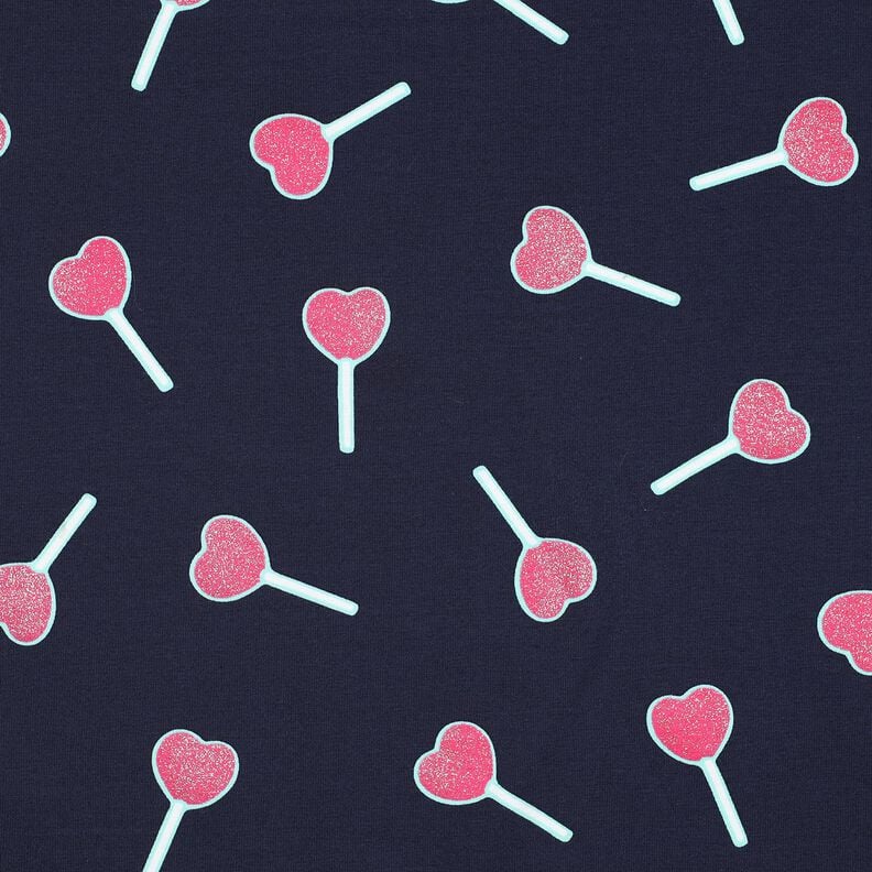 Katoenjersey Glitter hart lolly's | Poppy Fabrics – nachtblauw, image number 1