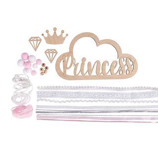 Set Houten hanger met linten Princess | Rayher – natuur/roze, 