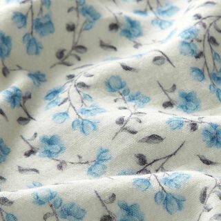 GOTS Mousseline/dubbel gehaakte stoffen Blauwe bloemen Digitaal printen – ecru, 
