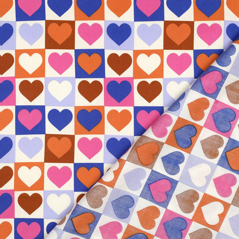 Katoenpopeline Diamanten harten | Poppy Fabrics – ivoor/koningsblauw,  image number 4