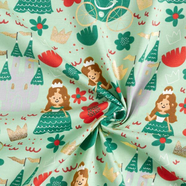 Katoenjersey Glitter-sprookjeswereld – pastelgroen/goud, image number 4