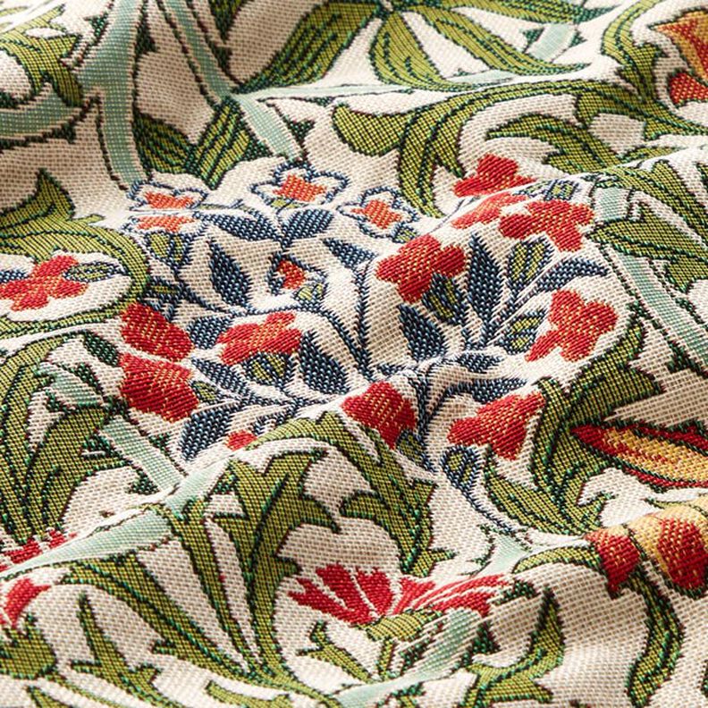 Decostof Gobelin gebloemd art nouveau motief – creme/lichtgroen,  image number 2