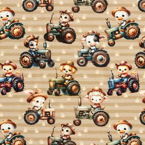 Katoenjersey Tractor met dieren Digitaal printen – anemoon/amandel, 
