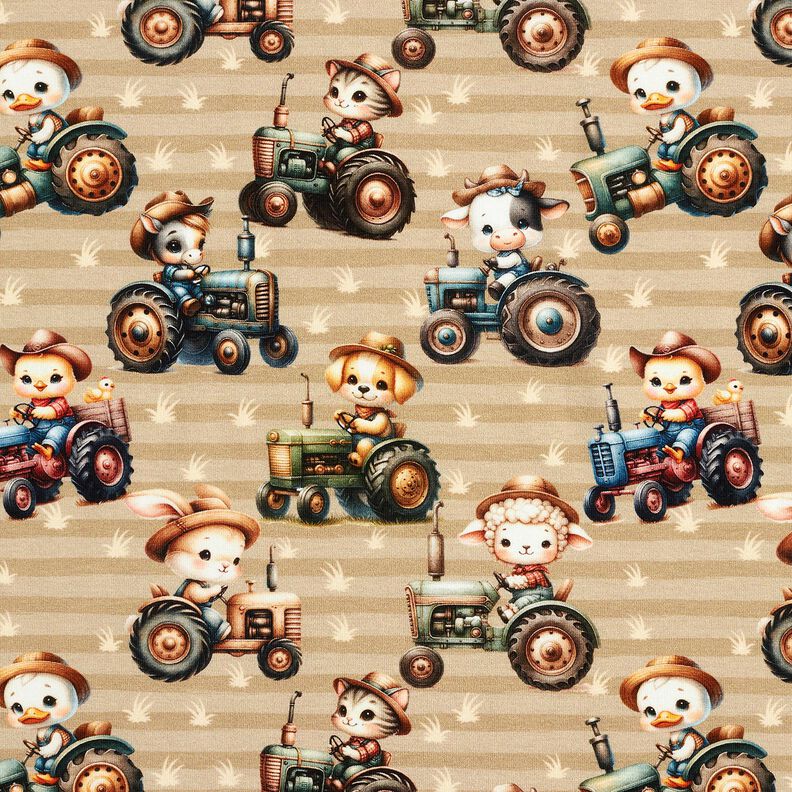 Katoenjersey Tractor met dieren Digitaal printen – anemoon/amandel, image number 1