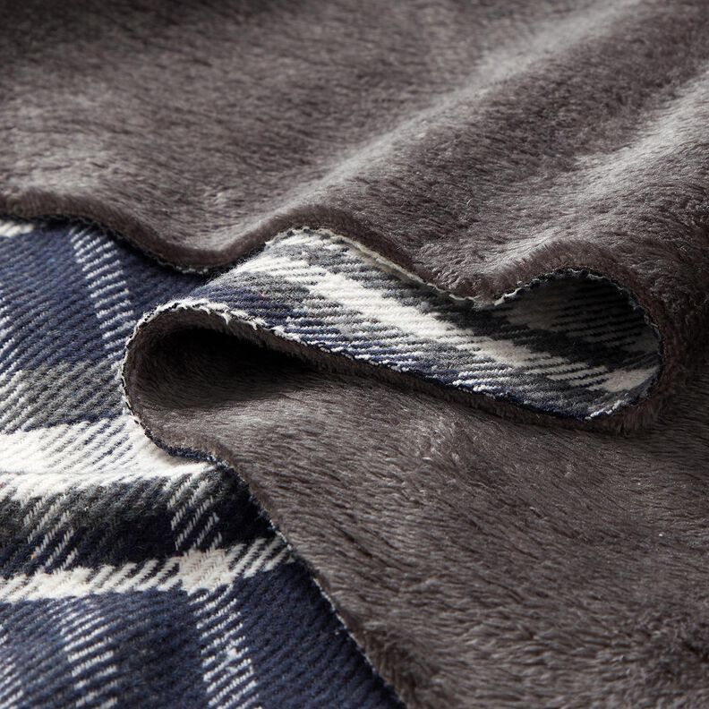 Jasstof met bonten detail geruit – nachtblauw/leigrijs, image number 5
