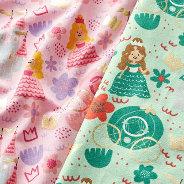 Katoenjersey Glitter-sprookjeswereld – pastelgroen/goud, image number 3