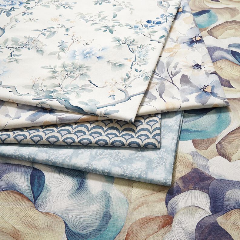 Katoenen stof Popeline elegante bogen – blauwgrijs/licht taupe,  image number 5