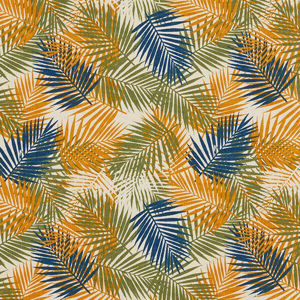 Katoenen stof Cretonne Palmbladeren – lichtbeige/blauw,  image number 1