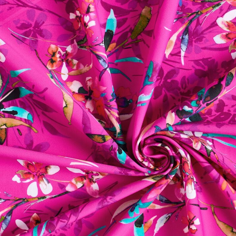 Badpakstof Aquarelbloemen – purper/wit,  image number 3