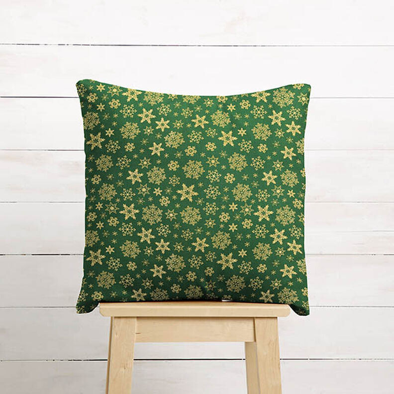 Katoenen stof Popeline Sneeuwkristal – groen/goud, image number 8