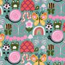 Katoenen stof Cretonne Vlinders en bijen – eucalyptus/roze,  thumbnail number 1
