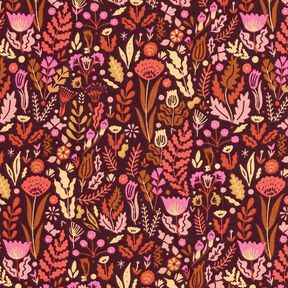 Katoenen stof Cretonne Wilde bloemen – merlot/purper, 