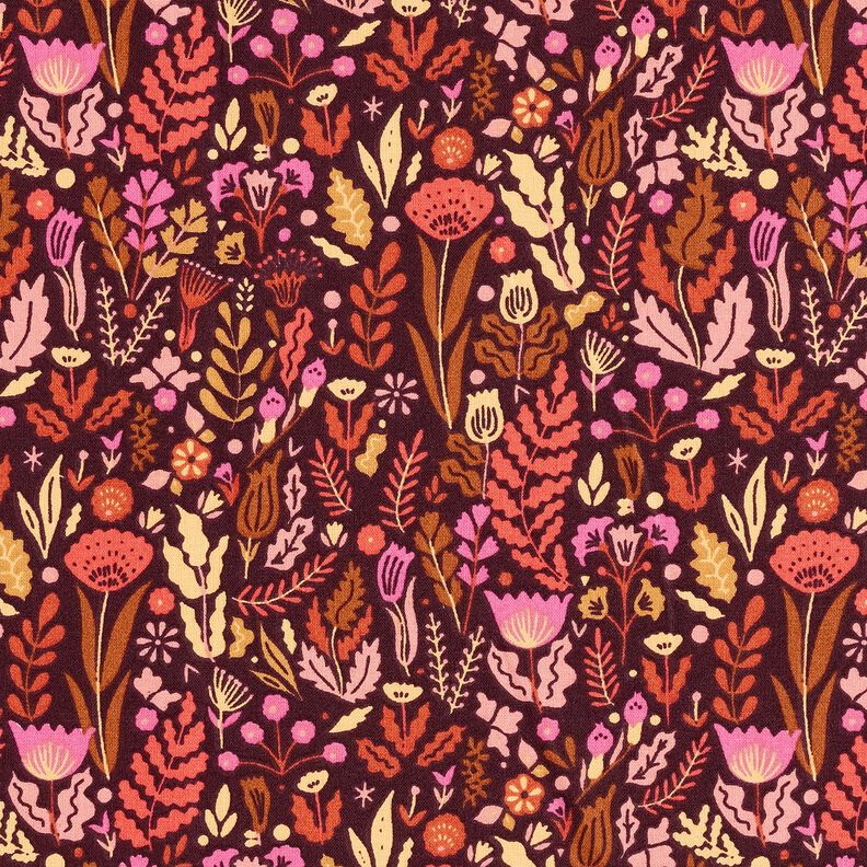 Katoenen stof Cretonne Wilde bloemen – merlot/purper,  image number 1