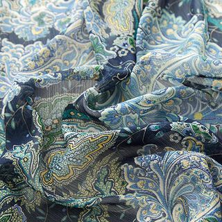Crêpe chiffon Paisley bloemen – marineblauw, 