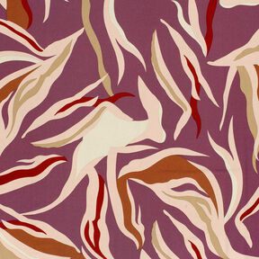 Viscosejersey abstracte golven – aubergine/licht oudroze, 