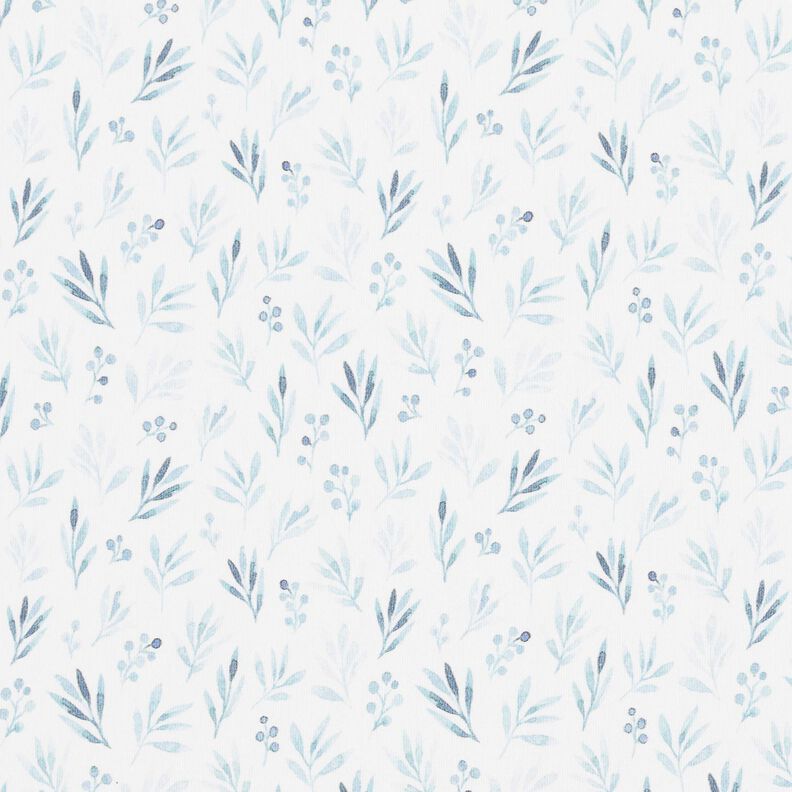 Katoenjersey delicate aquarel takken en bloemen Digitaal printen – ivoor/jeansblauw,  image number 1