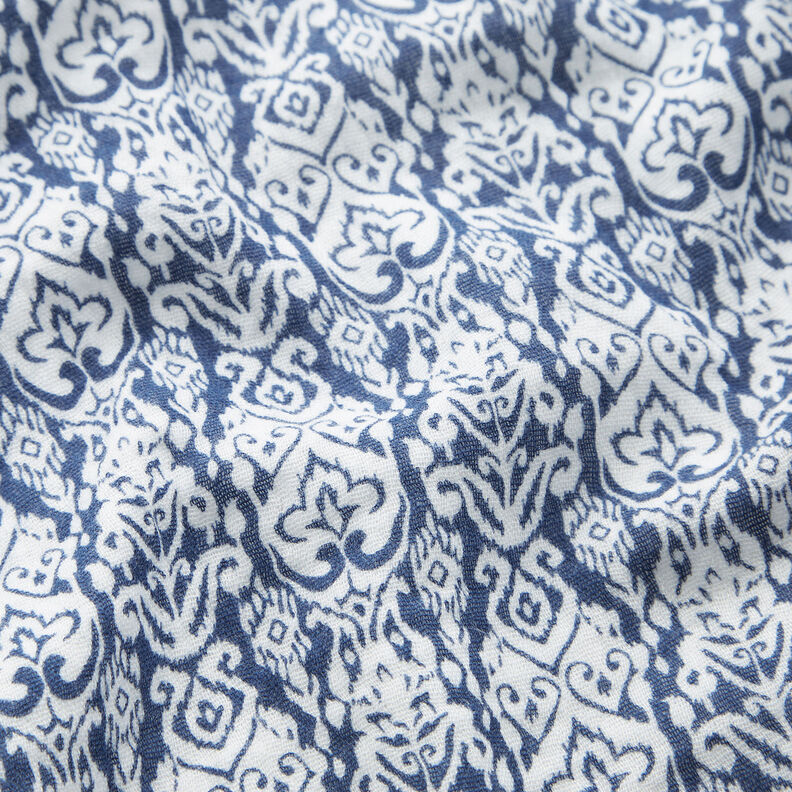 Mousseline/dubbel gehaakte stoffen traditioneel patroon – wit/indigo, image number 2