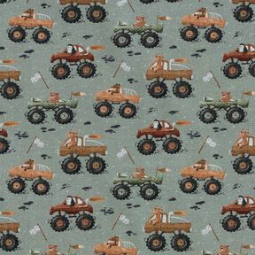 Katoenjersey Dieren in monstertrucks Digitaal printen – olifantgrijs, 