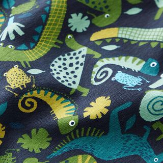 Katoenjersey Australische jungle – marineblauw, 