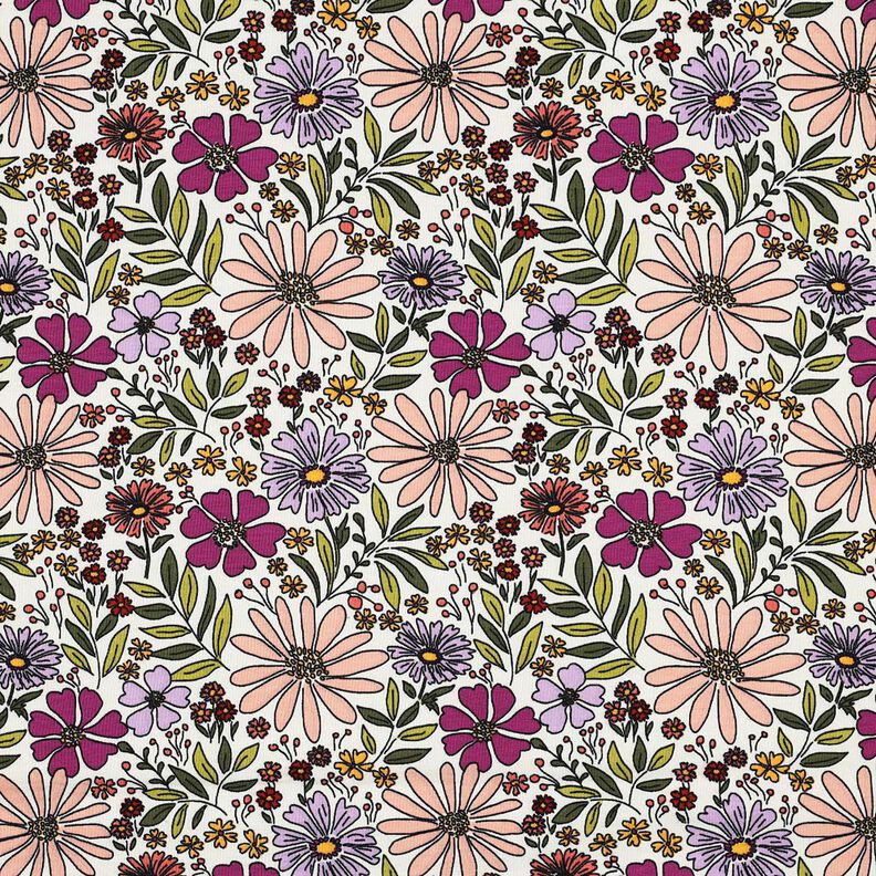 Katoenjersey Bloemenzee| Poppy Fabrics – ecru/lila,  image number 1