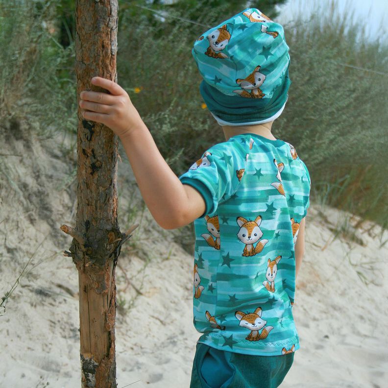 Katoenjersey Vos met strepen | Glitzerpüppi – aquablauw/perzik sinaasappel,  image number 5