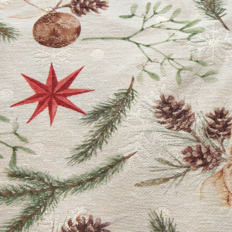 Decostof Jacquard Lurex Dennentakken – natuur/goud,  image number 5