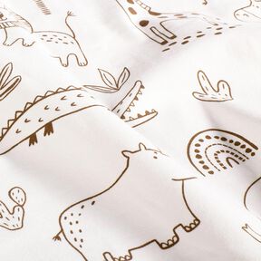 Katoenjersey getekende jungledieren – ivoor/chocolade, 