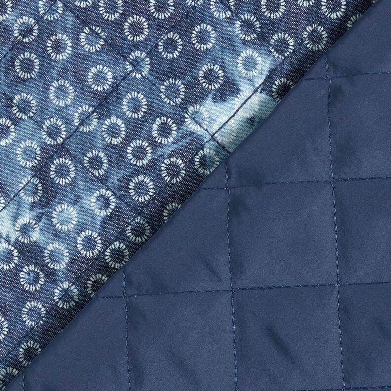 Doorgestikte stof chambray bloemen tie-dye – jeansblauw,  image number 5