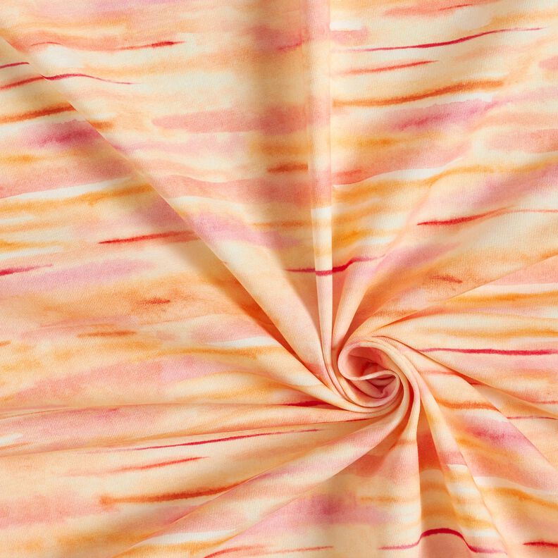 Katoenjersey wazige aquarel strepen Digitaal printen – perzik sinaasappel/pink,  image number 3