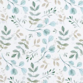 GOTS Katoenjersey Mini aquarel takken digitale print – wit/licht mint, 