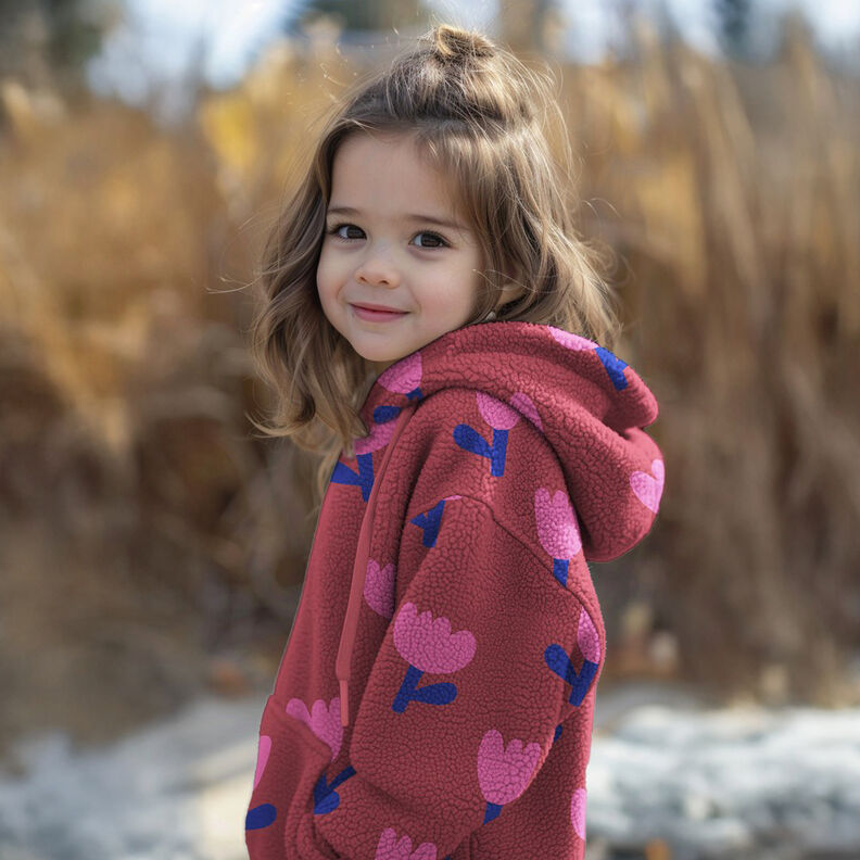 Teddy pluche tulpen | Poppy Fabrics – karmijnrood,  image number 5