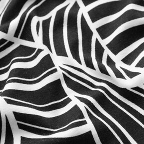 Viscosejersey abstracte bladeren – zwart/wit, 