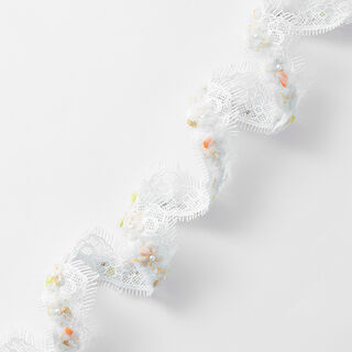 Kanten band Tule bloemen [30 mm] – wit, 