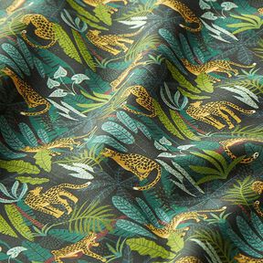 Decostof Katoenpopeline Luipaarden in de jungle – groen/geel | Stofrestant 50cm, 