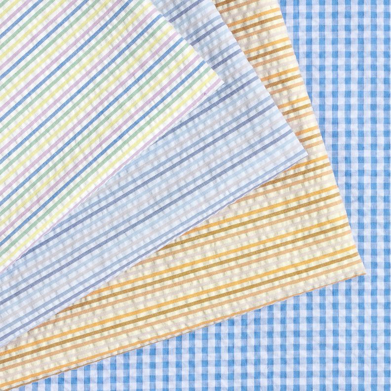 Seersucker Katoen geweven ruit – blauw/wit, image number 5