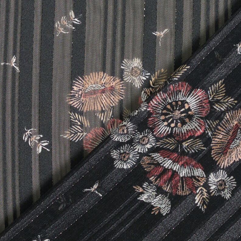 Chiffon met satijn en metallic strepen bloemen – zwart/wit,  image number 5